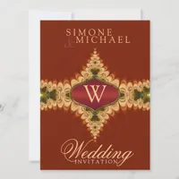 Caramel Lace Monogram Wedding Invitations