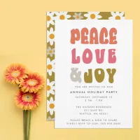 Colorful Retro Groovy Peace Love Joy Holiday Invitation