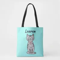 Gray Kitty Cat Personalized Tote Bag