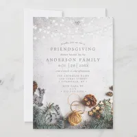 Pine Cone String Lights Rustic Friendsgiving Invitation