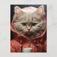 Adorable Cat With Coffee Postcard