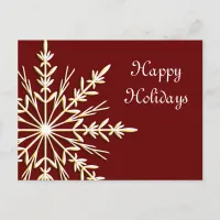 Gold Snowflake on Red Business Happy Holidays Holiday Postcard