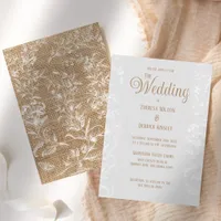 Rustic Dusty Blue Burlap Floral Lace Wedding Invitation