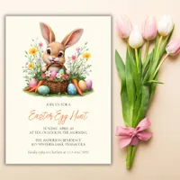 Modern Cute Bunny Rabbit Easter Egg Hunt Invitation