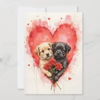 Charming Dogs Valentine Hearts and Red Roses Card