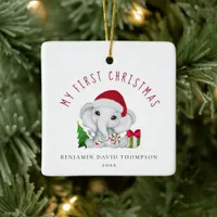 Baby First Christmas Photo Cute Elephant  Ceramic Ornament
