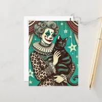 Circus Clown Woman and a black cat Postcard