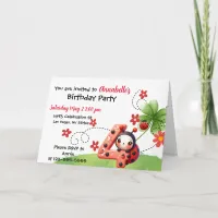 Watercolor Ladybug Four Year Old Birthday  Invitation