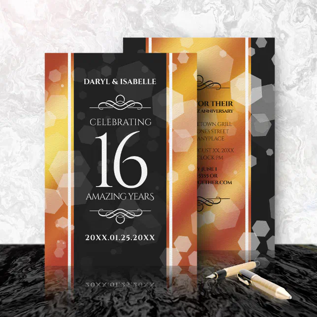 Elegant 16th Golden Topaz Wedding Anniversary Invitation