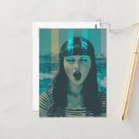 Glitch Woman at the Beach Postcard