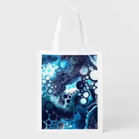 Blue and White Marble Fluid Art  Grocery Bag