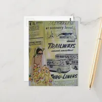 1950s travel ads and a summer woman mixed media  postcard