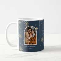 Modern Winter Snowflakes Photo Navy Blue Christmas Coffee Mug