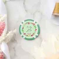 Elegant Pink Floral Wreath Pale Green Wedding  Poker Chips