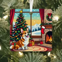 A Cute Festive Corgi Christmas Metal Ornament