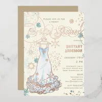 Snowflake Dress Winter Wonderland Bridal Shower Foil Invitation