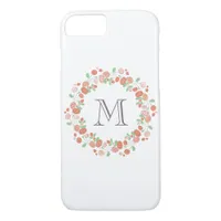 coral roses wreath monogram iPhone 8/7 case