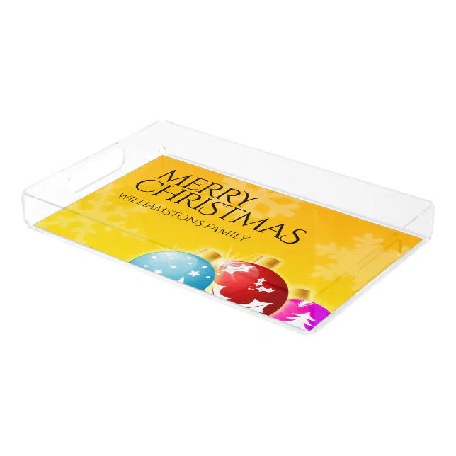 Merry Christmas with Festive Holiday Ornaments Acrylic Tray