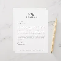 Modern Minimalist Custom Script Mrs. Family Name Letterhead