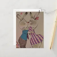 Retro Kissing Easter Bunnies Postcard