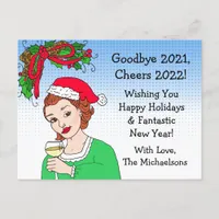 Christmas Humor Funny Retro Lady Toasting Postcard