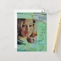 Lady says quiet Mixed Media Collage Postcard
