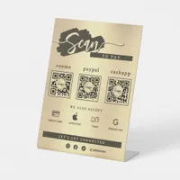 Elegant Metallic Gold 3 Qr Code Scan To Pay Pedestal Sign