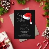 Modern Black and White Santa Hat Christmas Party Acrylic Invitations