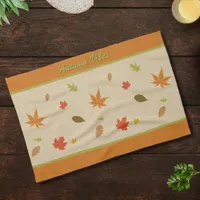 Colorful Autumn Leaves with custom text Kitchen Towel