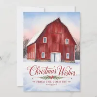 Christmas Wishes from the Country Rustic Red Barn Holiday Card