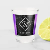 Elegant Black Marble & Purple Foil Monogram Shot Glass