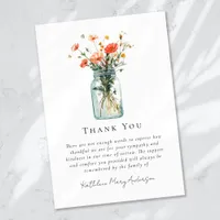 Watercolor Wildflowers Poppies Sympathy Funeral  Thank You Card