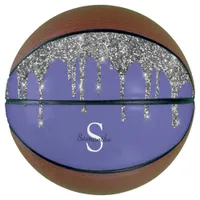 Chic Periwinkle Silver Glitter Drips Monogram Name Basketball