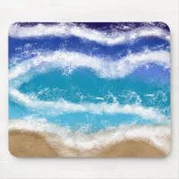 Blue and Teal Ocean Waves Sandy Beach Mouse Pad