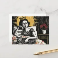 The Beautiful Sleepy Queen and her Cat Postcard