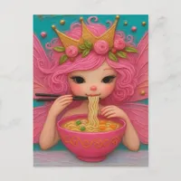 A Fairy With Pink Hair Eating Ramen Postcard