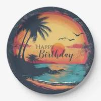 Happy Birthday Beach Retro Themed Paper Plates