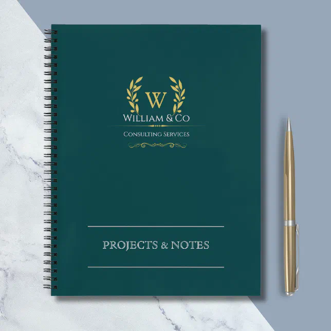 Classic Laurel Wreath Teal Gold Monogram Notebook