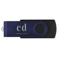 Blue white custom monogram name minimalist  flash drive