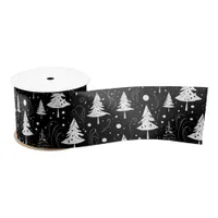 Black and White Modern Christmas Trees Satin Ribbon