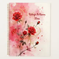 Red Roses with Gold Flourishes Watercolor Style Planner