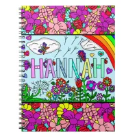 Girl's Name Hannah Hand drawn Whimsical Flowers Notebook