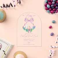 Purple Floral Crest Easter Basket Egg Hunt Brunch Acrylic Invitations