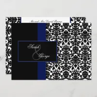 monogram damask navy wedding invitation