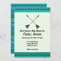 Tribal Arrows Baby Shower Abstract Blue and Green Invitation