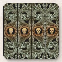 Goth Sage Green Ornament with Skull Beverage Coaster