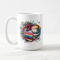 Flowers, Coffee and Rainbow Cake Personalized Coffee Mug