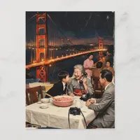 A Scenic Dinner at the Bridge Mixed Media Postcard