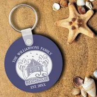 Family Name Beach House Anchor Nautical Blue White Keychain