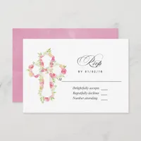 Pink Watercolor Floral Baptism or Christening RSVP Card